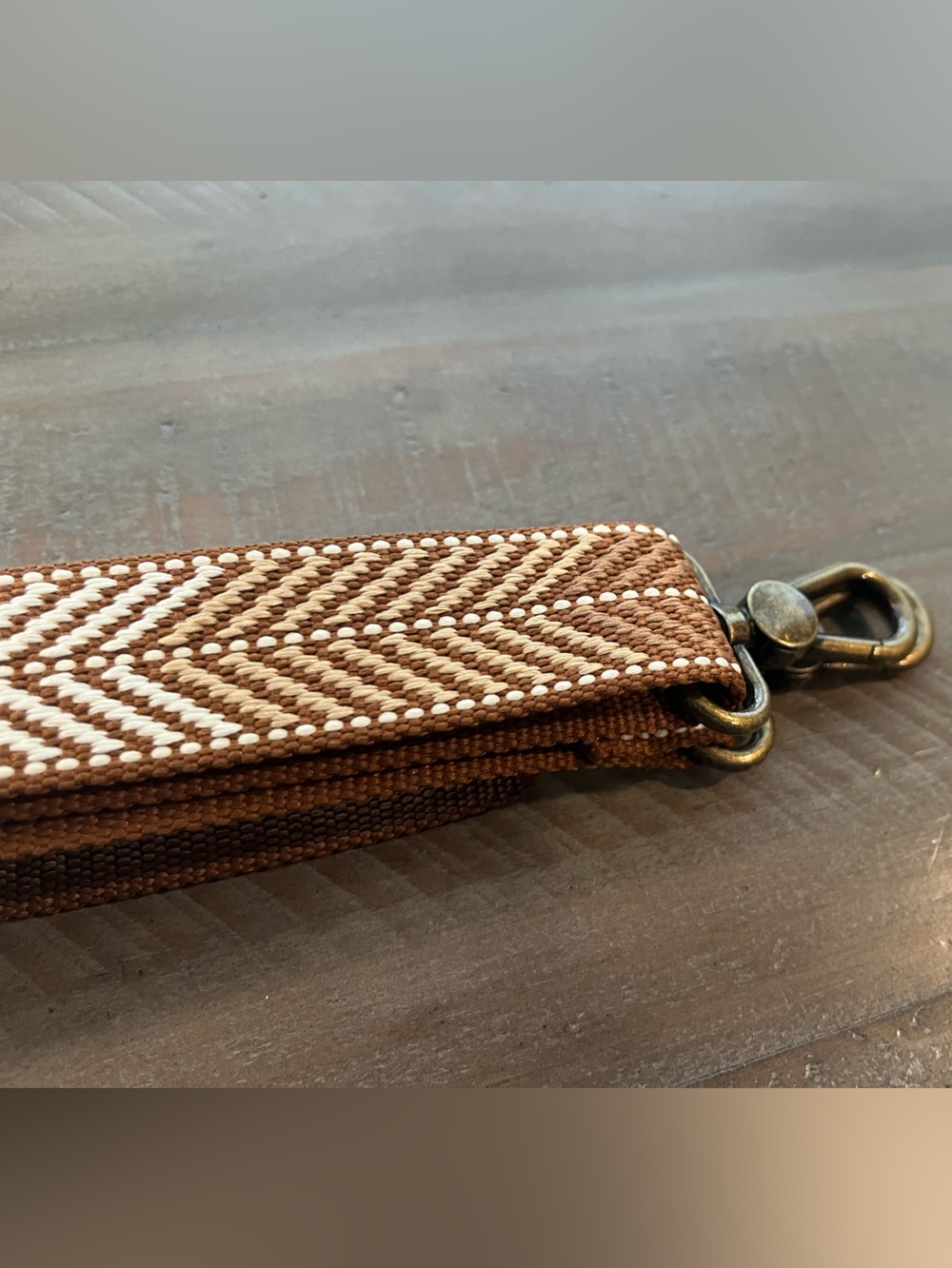 Adjustable Chevron Woven Strap with Brass Slider - Tan & Cream - Picture 3 of 4